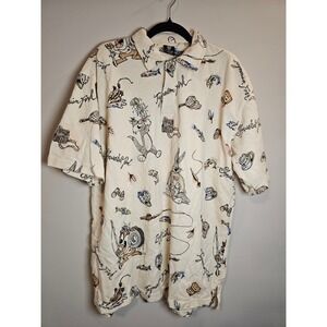 Vintage Men's Large Bugs Taz Sylvester Fishing Polo Shirt WB Studio AOP